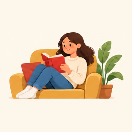 Een vrouw die op de bank een boek leest