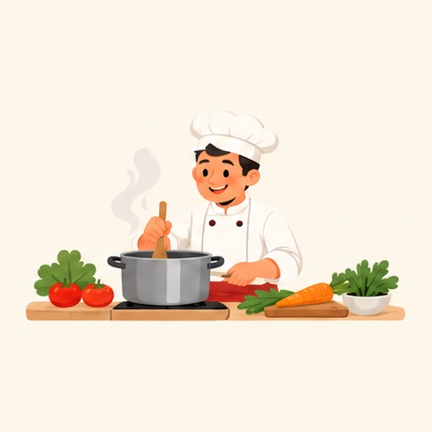 Een kok in de keuken