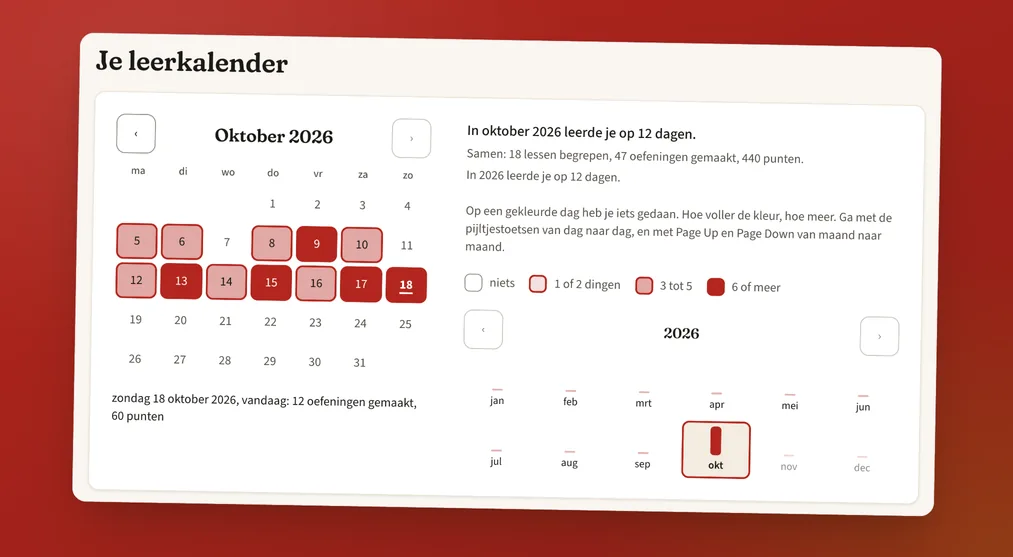 Een leerkalender die per dag laat zien hoeveel je hebt gedaan